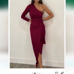 Wine Red One Shoulder Dress